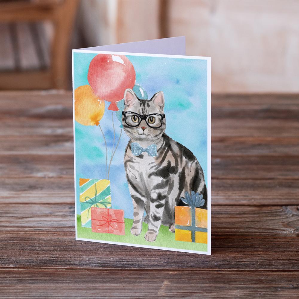American Shorthair Happy Birthday Greeting Cards Pack of 8 Blank Cards with Envelopes Whimsical A7 Size 5x7