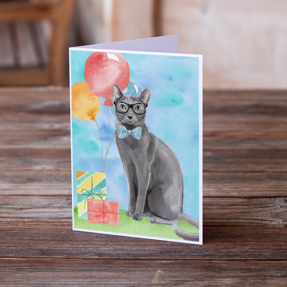 Blue Russian Happy Birthday Greeting Cards Pack of 8 Blank Cards with Envelopes Whimsical A7 Size 5x7