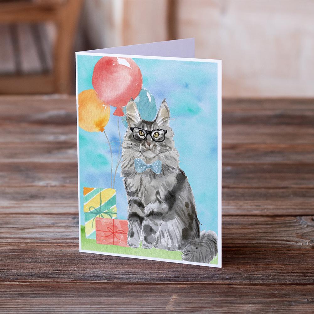 Maine Coon Happy Birthday Greeting Cards Pack of 8 Blank Cards with Envelopes Whimsical A7 Size 5x7