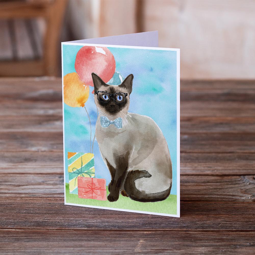 Siamese Happy Birthday Greeting Cards Pack of 8 Blank Cards with Envelopes Whimsical A7 Size 5x7