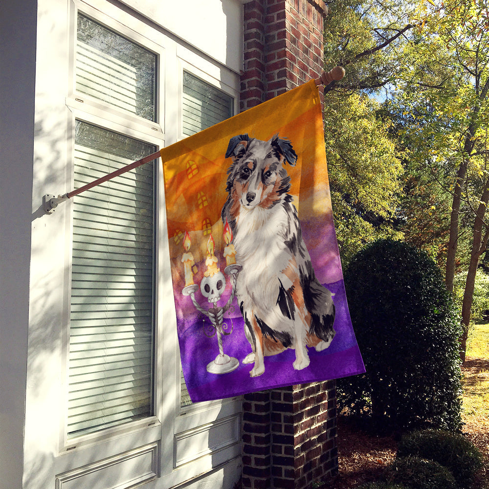 Halloween Australian Shepherd House Flag 28x40 Porch Sleeve Pole Decorative Outside Yard Banner Artwork Wall Hanging, Polyester