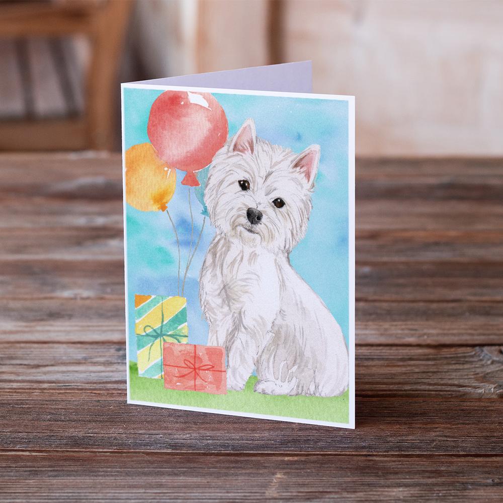 Happy Birthday Westie Greeting Cards Pack of 8 Blank Cards with Envelopes Whimsical A7 Size 5x7
