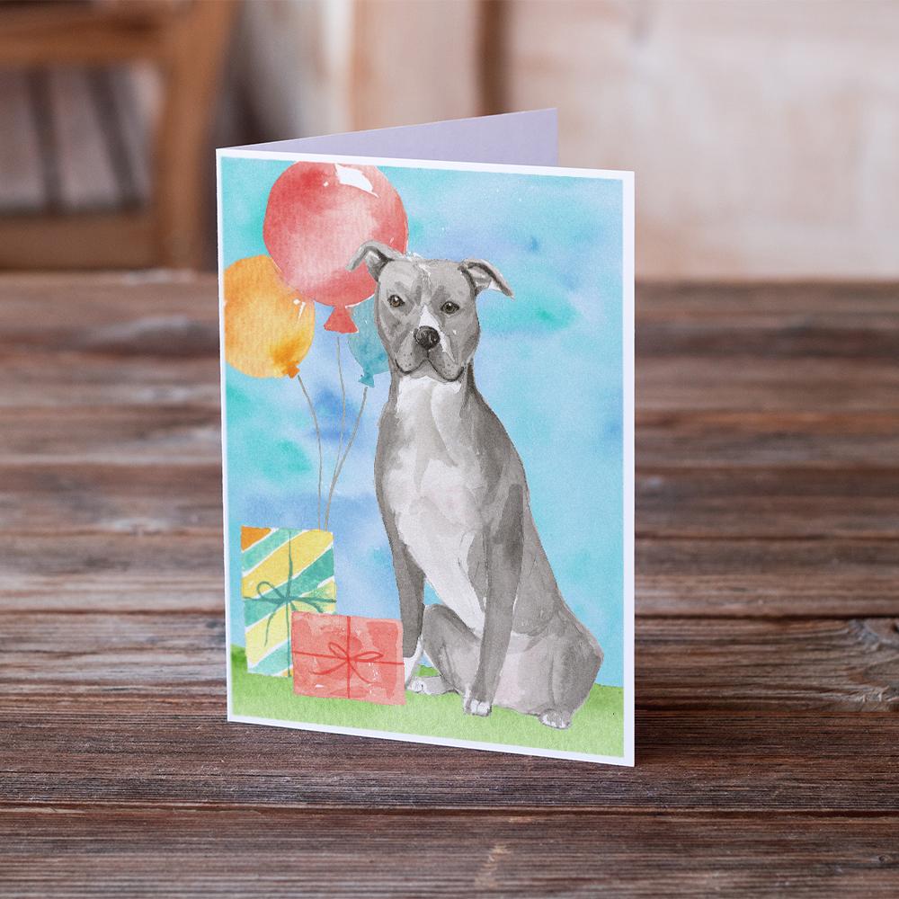 Happy Birthday Staffordshire Bull Terrier Greeting Cards Pack of 8 Blank Cards with Envelopes Whimsical A7 Size 5x7