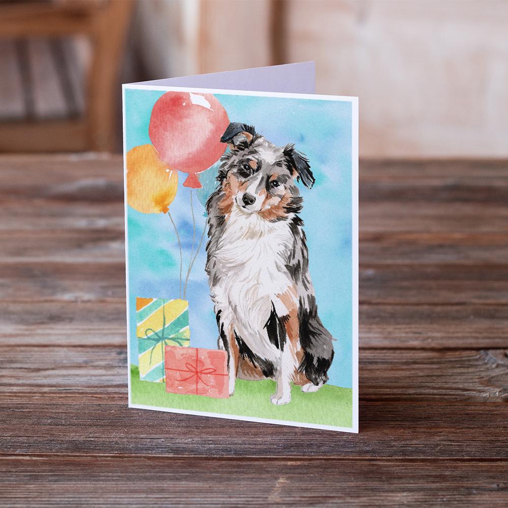 Happy Birthday Australian Shepherd Greeting Cards Pack of 8 Blank Cards with Envelopes Whimsical A7 Size 5x7