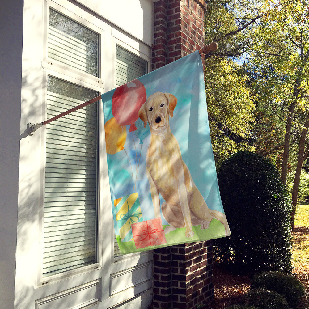Happy Birthday Yellow Labrador Retriever House Flag 28x40 Porch Sleeve Pole Decorative Outside Yard Banner Artwork Wall Hanging, Polyester