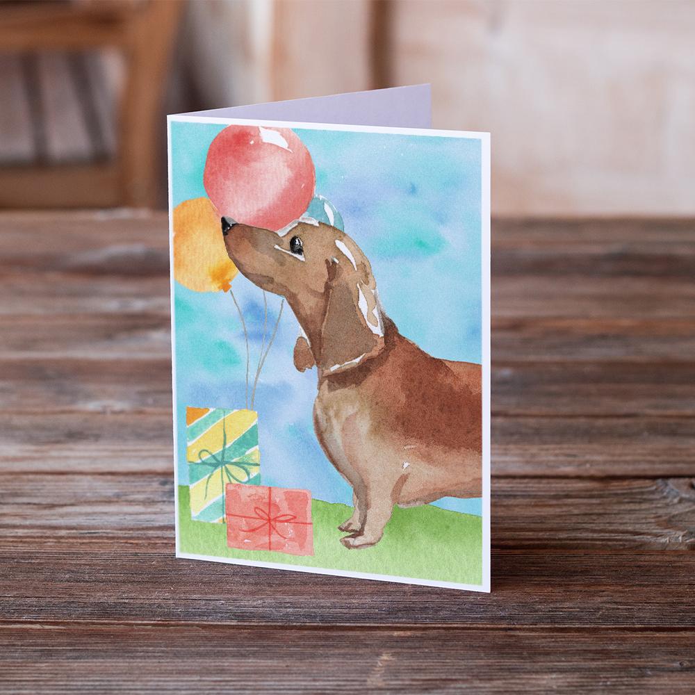 Happy Birthday Red Dachshund Greeting Cards Pack of 8 Blank Cards with Envelopes Whimsical A7 Size 5x7