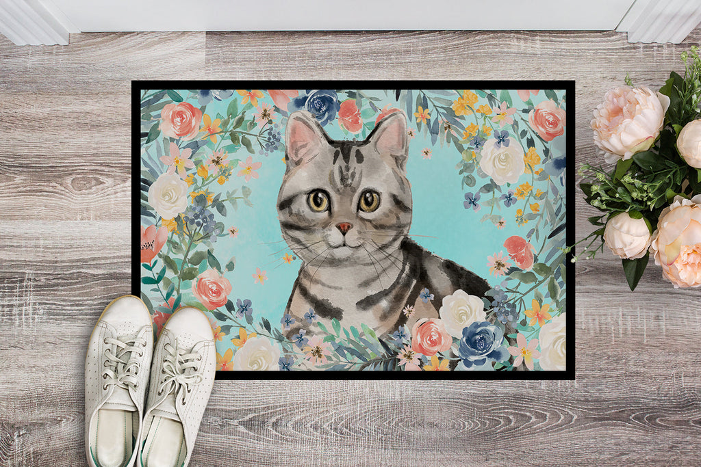 American Shorthair Spring Flowers Doormat Indoor Outdoor 18H X 27W Front Door Mat Rugs for Entryway, Non Slip Washable