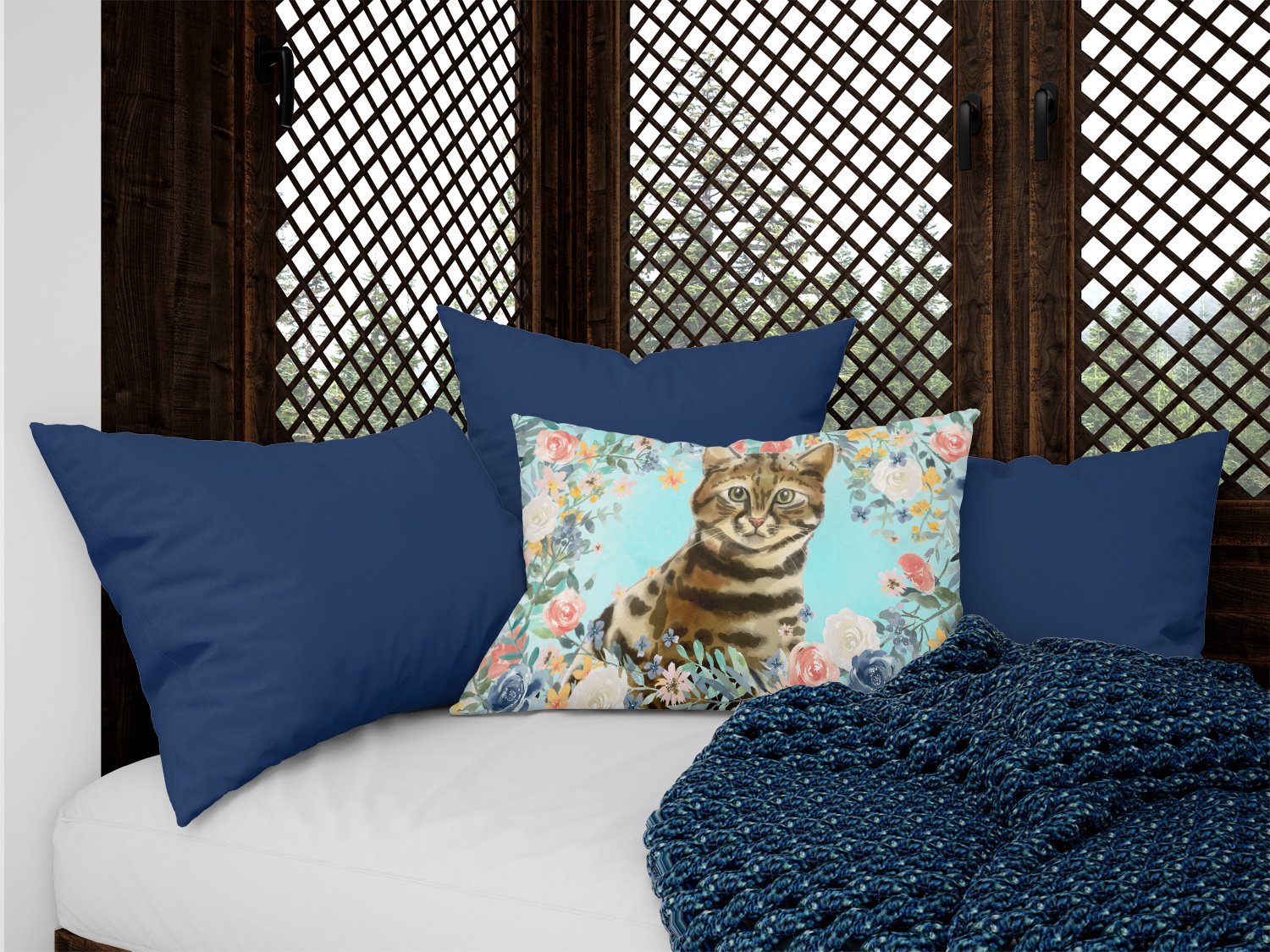 Bengal Spring Flowers Decorative Throw Pillow 12x16 Indoor Outdoor Accent Cushion, Fabric Cover with Insert for Sofa, Bed, Porch & Living Room