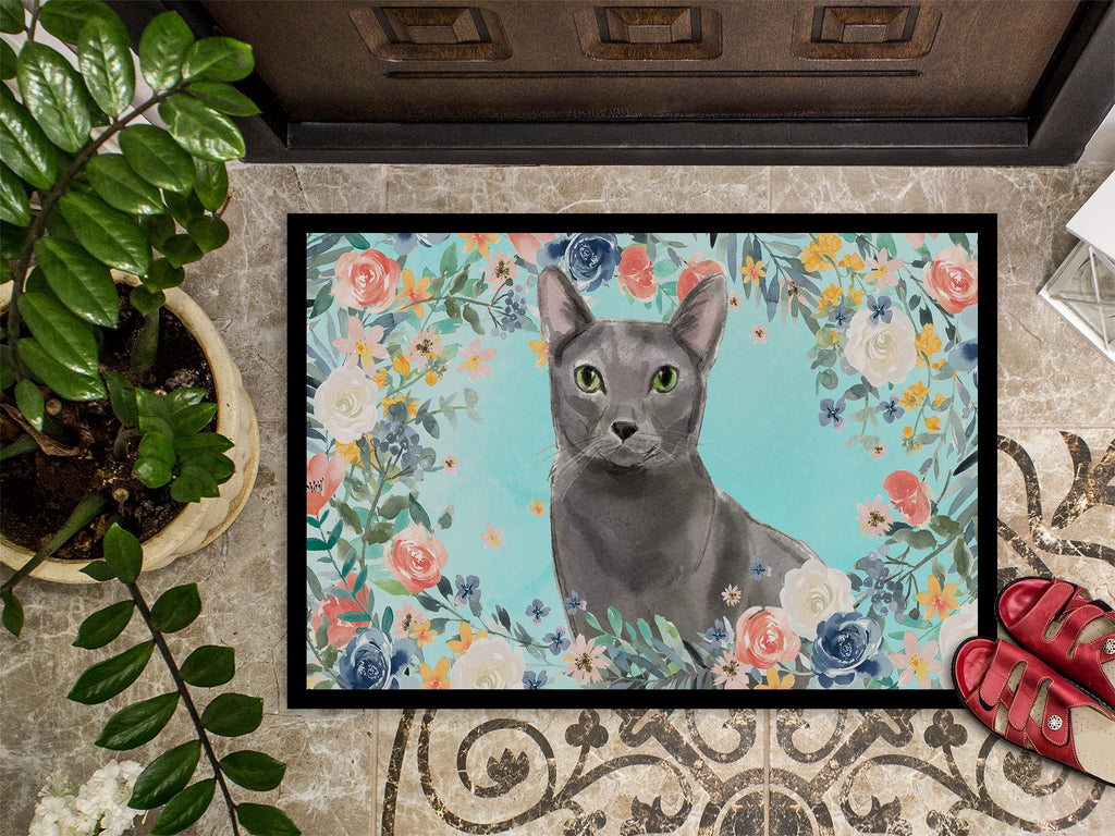 Blue Russian Spring Flowers Doormat Indoor Outdoor 24H X 36W Front Door Mat Rugs for Entryway, Non Slip Washable Low Pile,