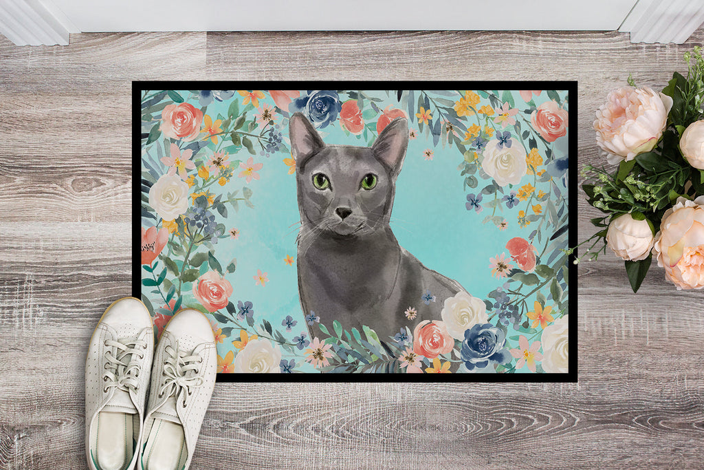 Blue Russian Spring Flowers Doormat Indoor Outdoor 18H X 27W Front Door Mat Rugs for Entryway, Non Slip Washable