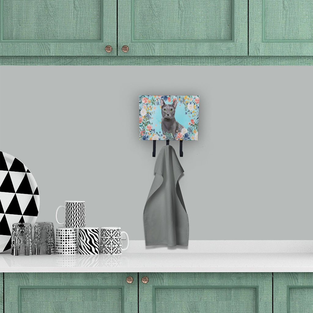 Blue Russian Spring Flowers Leash or Key Holder Wall Hooks, Coat Rack Wall Mount, for Hanging Keys, Towels, Aprons, Leashes