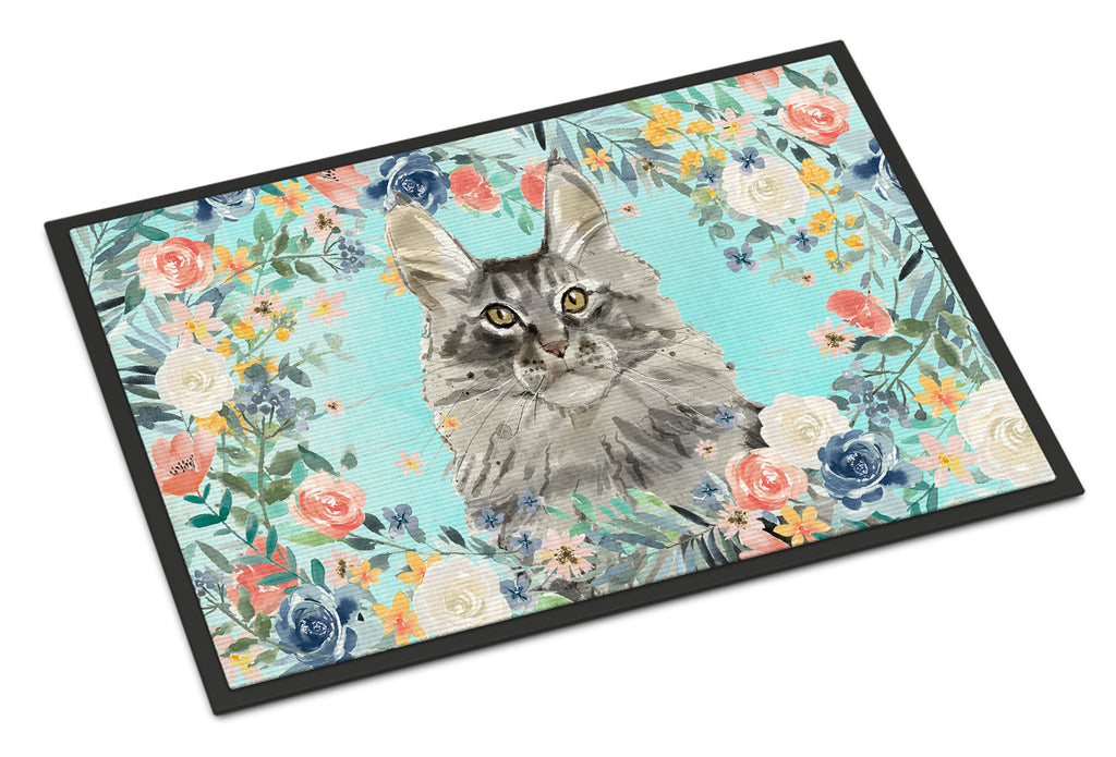 Maine Coon Spring Flowers Doormat Indoor Outdoor 24H X 36W Front Door Mat Rugs for Entryway, Non Slip Washable Low Pile,