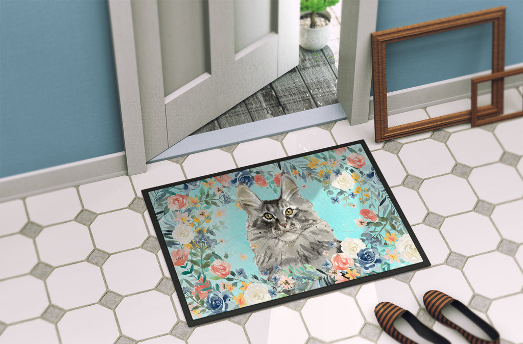 Maine Coon Spring Flowers Doormat Indoor Outdoor 18H X 27W Front Door Mat Rugs for Entryway, Non Slip Washable