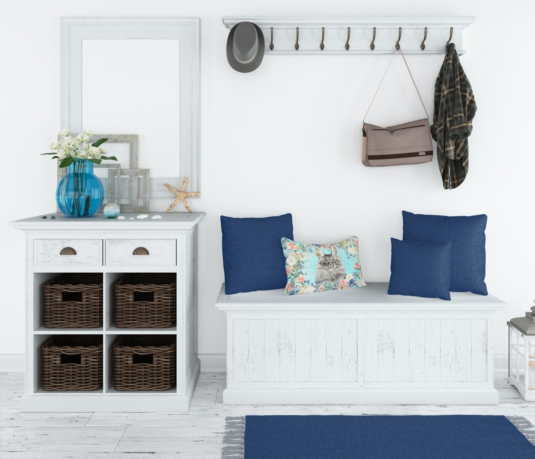 Maine Coon Spring Flowers Decorative Throw Pillow 12x16 Indoor Outdoor Accent Cushion, Fabric Cover with Insert for Sofa, Bed, Porch & Living Room