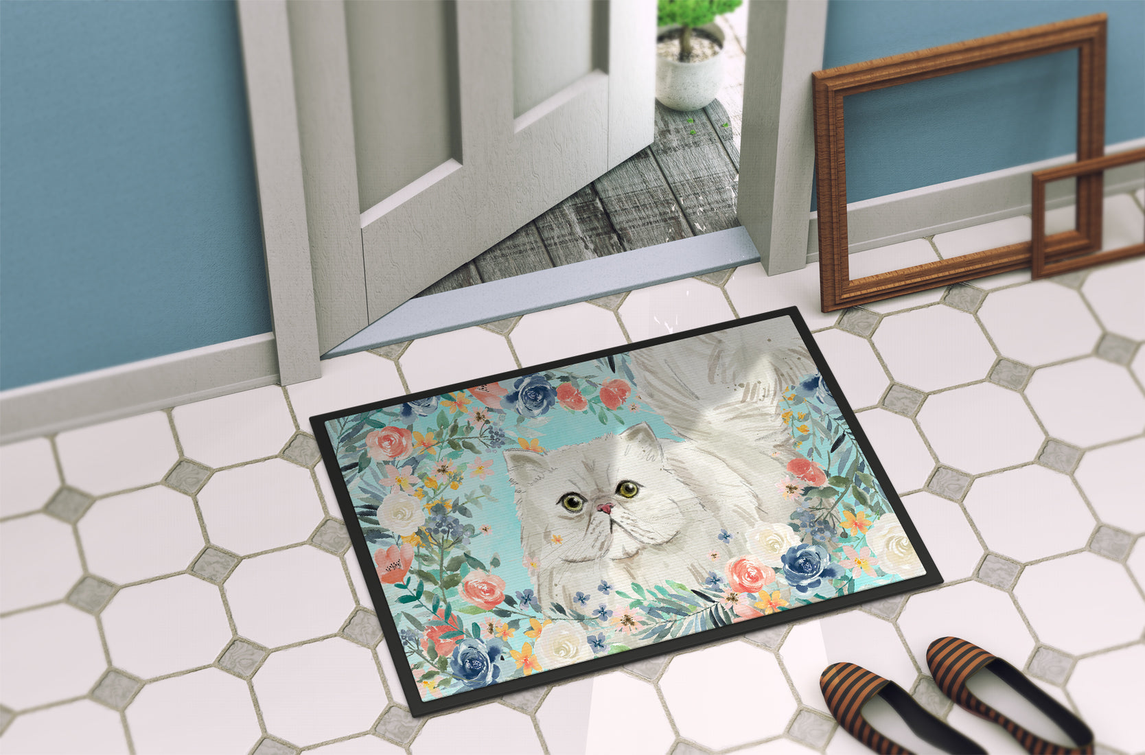 Persian Spring Flowers Doormat Indoor Outdoor 24H X 36W Front Door Mat Rugs for Entryway, Non Slip Washable Low Pile,