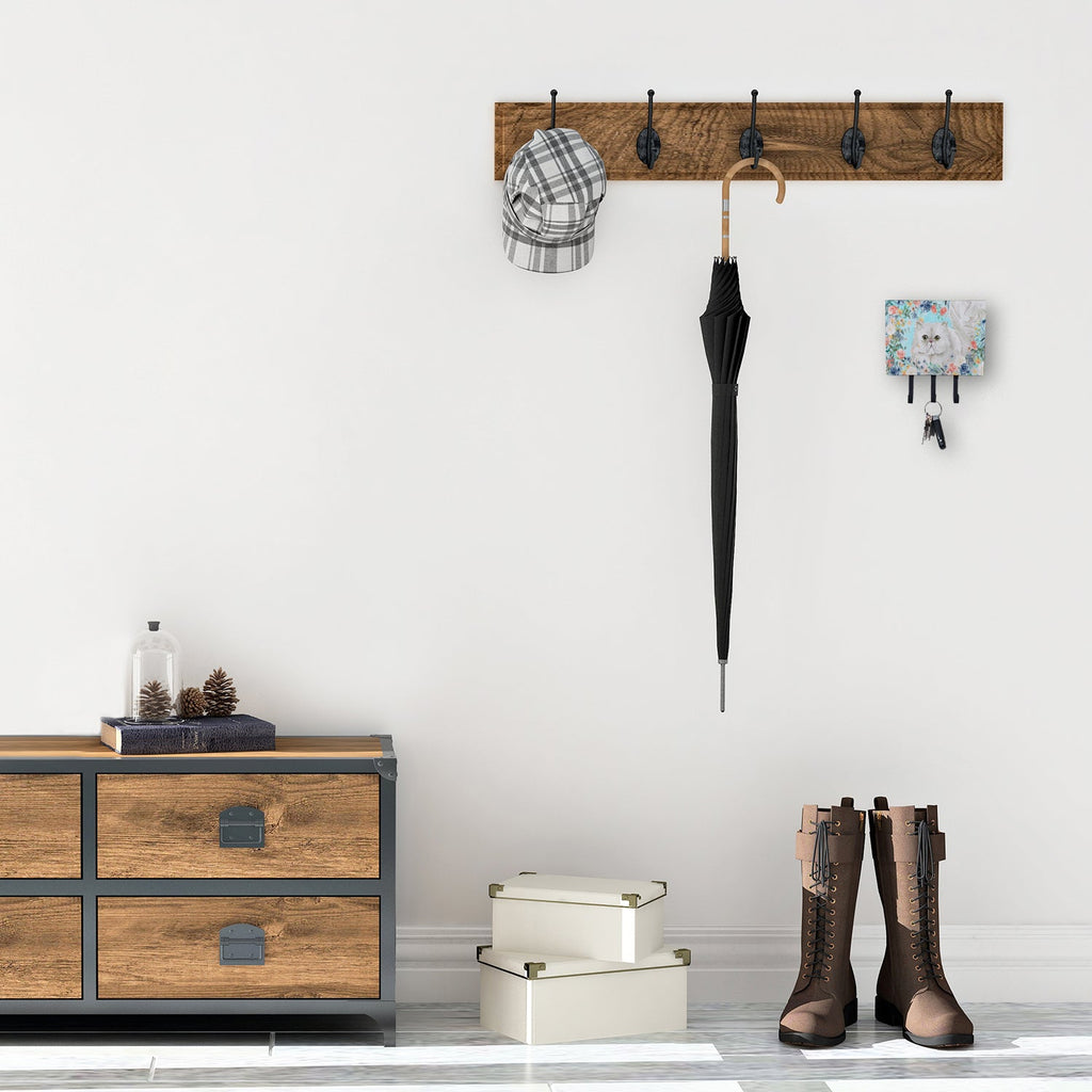 Persian Spring Flowers Leash or Key Holder Wall Hooks, Coat Rack Wall Mount, for Hanging Keys, Towels, Aprons, Leashes