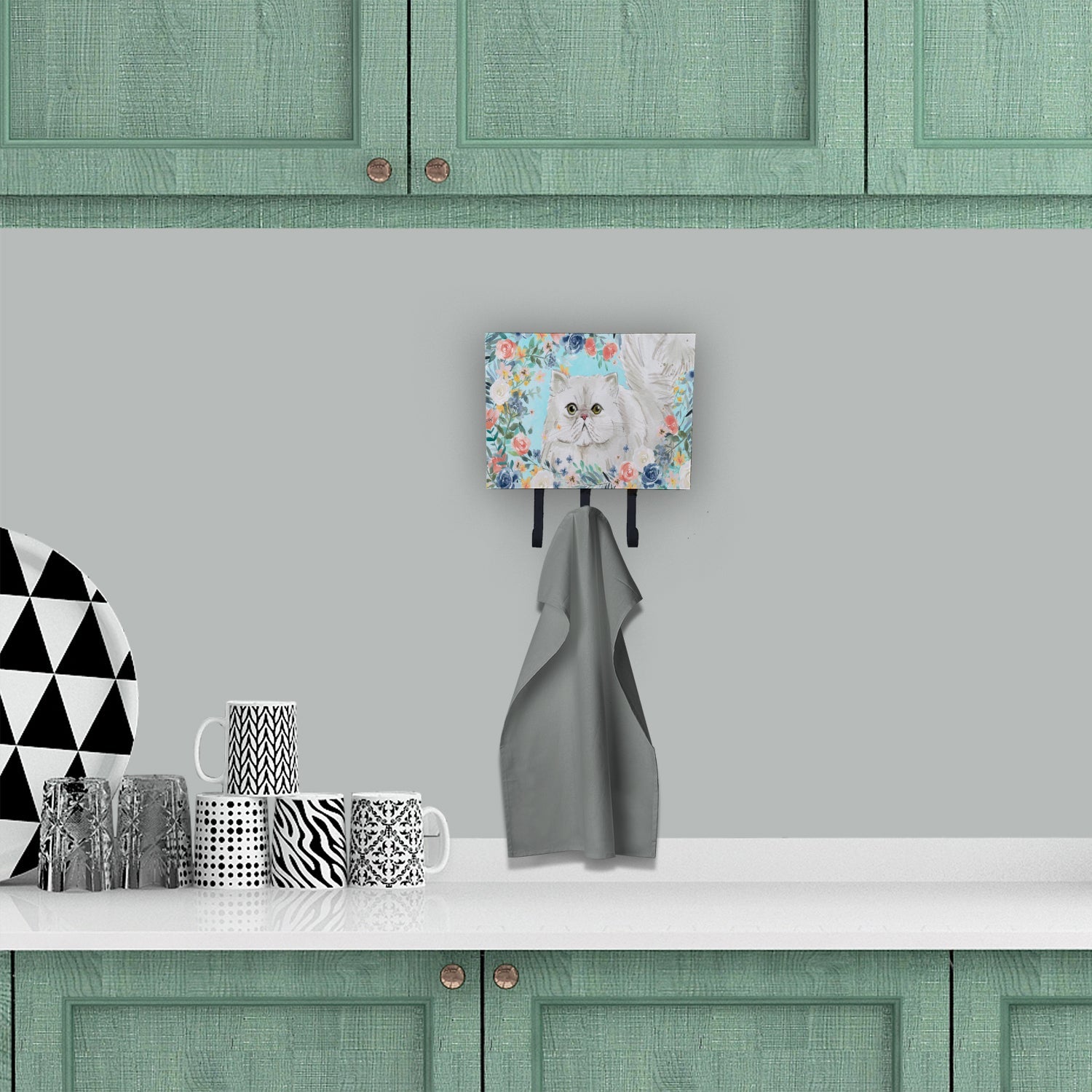 Persian Spring Flowers Leash or Key Holder Wall Hooks, Coat Rack Wall Mount, for Hanging Keys, Towels, Aprons, Leashes