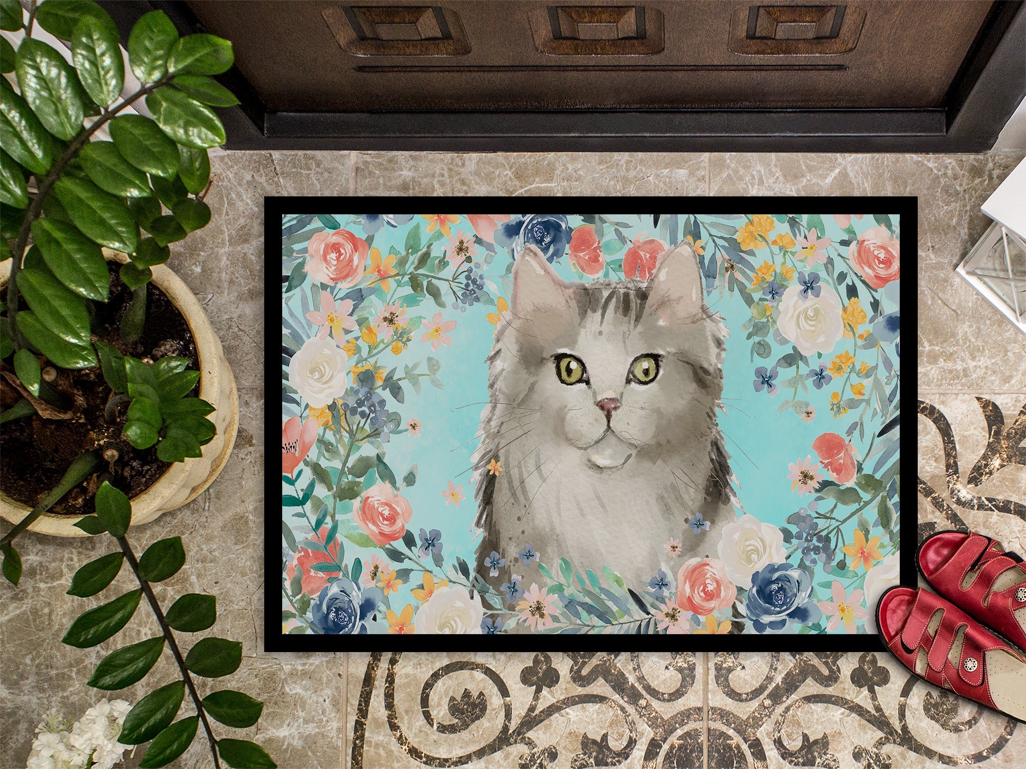 Ragamuffin Spring Flowers Doormat Indoor Outdoor 24H X 36W Front Door Mat Rugs for Entryway, Non Slip Washable Low Pile,