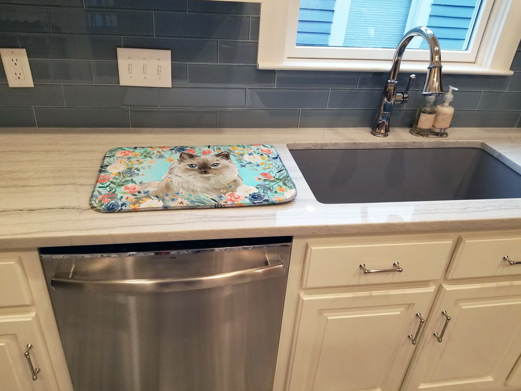 Ragdoll Spring Flowers Dish Drying Mat Absorbent Dish Drying Mat Pad for Kitchen Counter Dish Drainer Mat for Countertop, 14 x 21", Multicolor