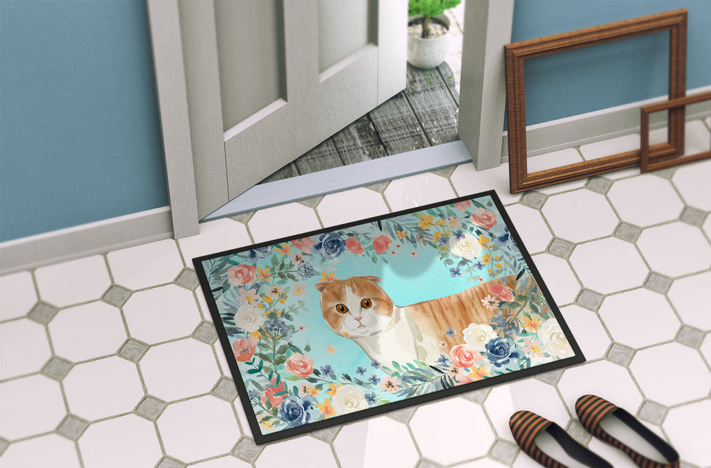 Scottish Fold Spring Flowers Doormat Indoor Outdoor 18H X 27W Front Door Mat Rugs for Entryway, Non Slip Washable