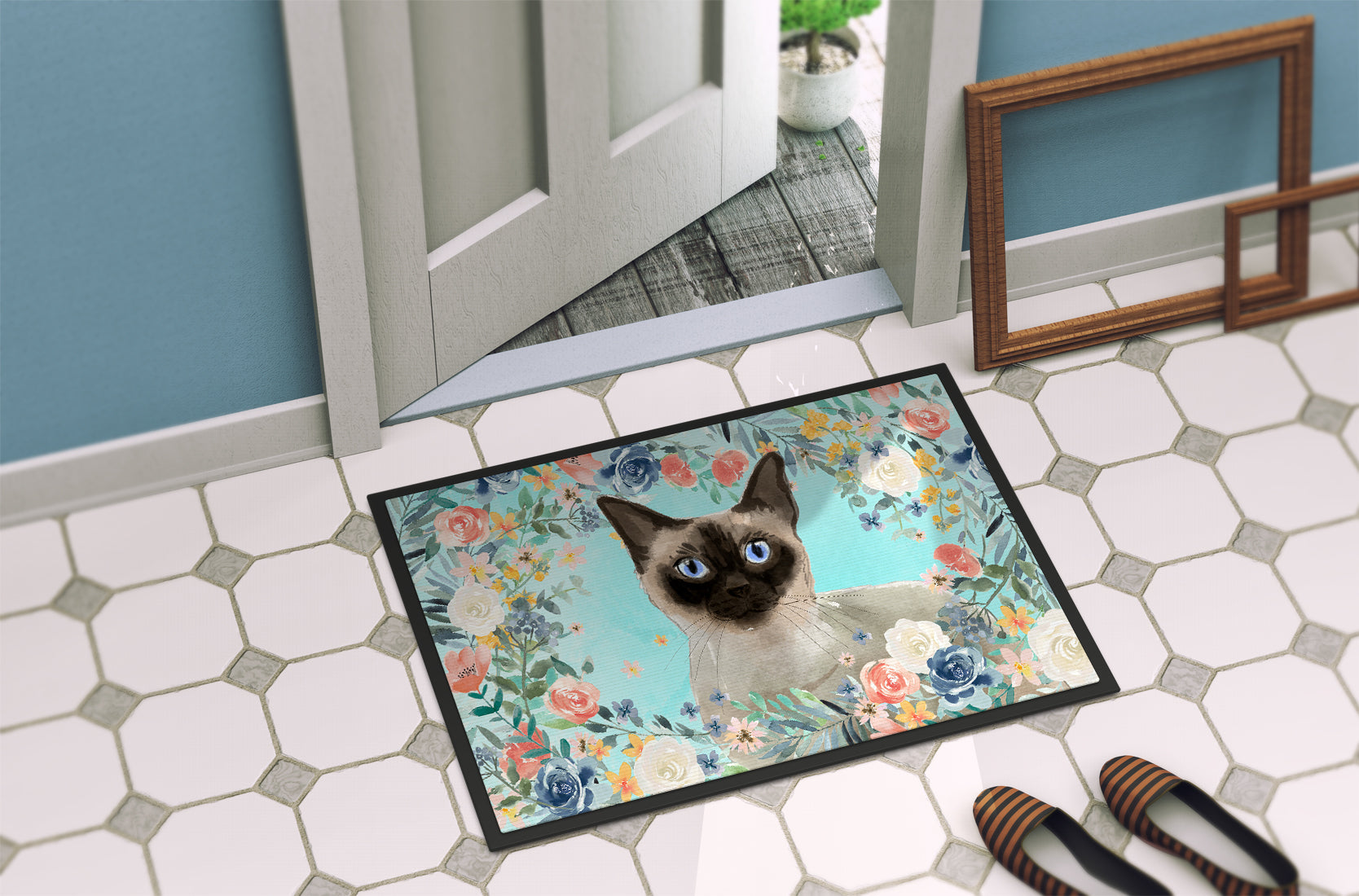 Siamese Spring Flowers Doormat Indoor Outdoor 24H X 36W Front Door Mat Rugs for Entryway, Non Slip Washable Low Pile,