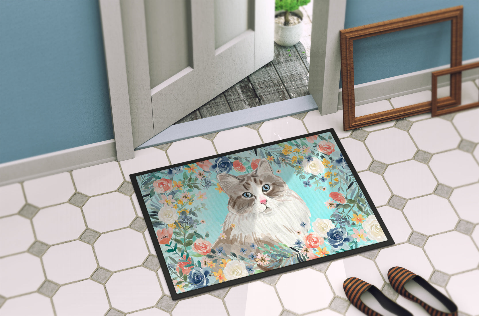 Siberian Spring Flowers Doormat Indoor Outdoor 18H X 27W Front Door Mat Rugs for Entryway, Non Slip Washable