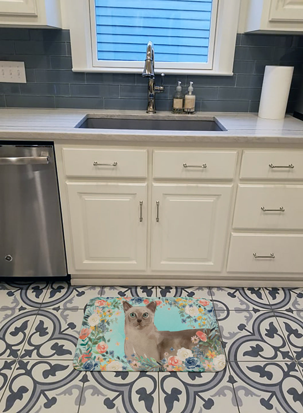 Tonkinese Spring Flowers Memory Foam Kitchen Mat Machine Washable Anti-Fatigue Cushion Comfort Bath or Kitchen Rug