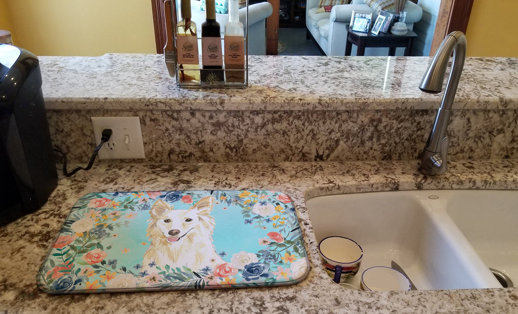 White Collie Dish Drying Mat Absorbent Dish Drying Mat Pad for Kitchen Counter Dish Drainer Mat for Countertop, 14 x 21", Multicolor