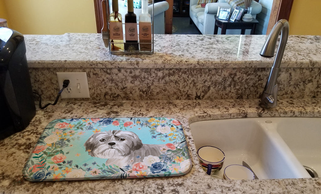 Shih Tzu Puppy Dish Drying Mat Absorbent Dish Drying Mat Pad for Kitchen Counter Dish Drainer Mat for Countertop, 14 x 21", Multicolor