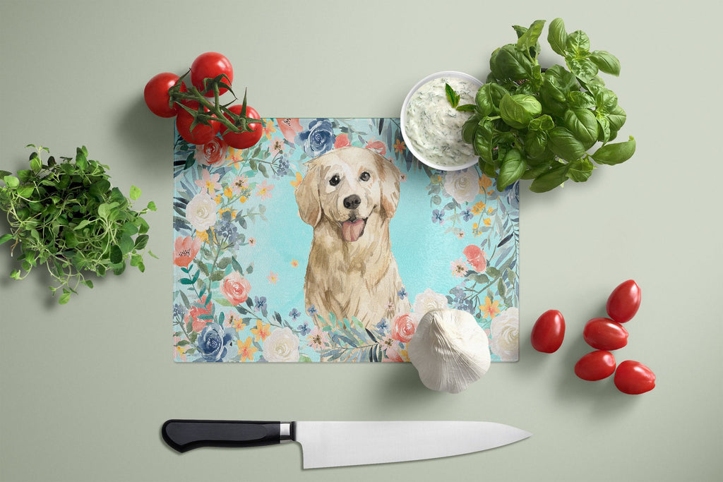 Golden Retriever Cutting Board Tempered Glass Kitchen Cutting Surface, Heat Resistant Chopping, Non-Slip Feet, Food Prep & Serving