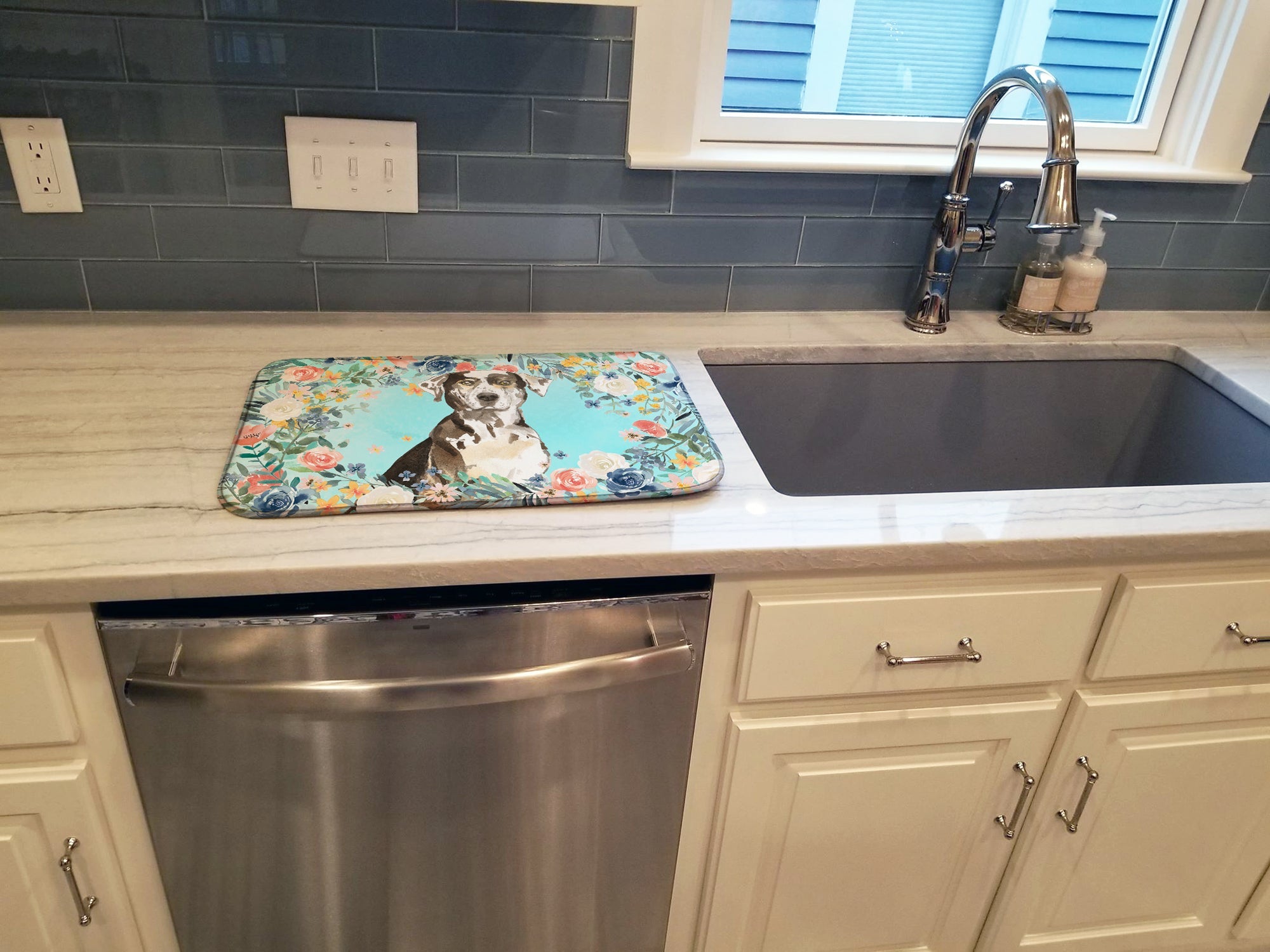Catahoula Leopard Dog Dish Drying Mat Absorbent Dish Drying Mat Pad for Kitchen Counter Dish Drainer Mat for Countertop, 14 x 21", Multicolor