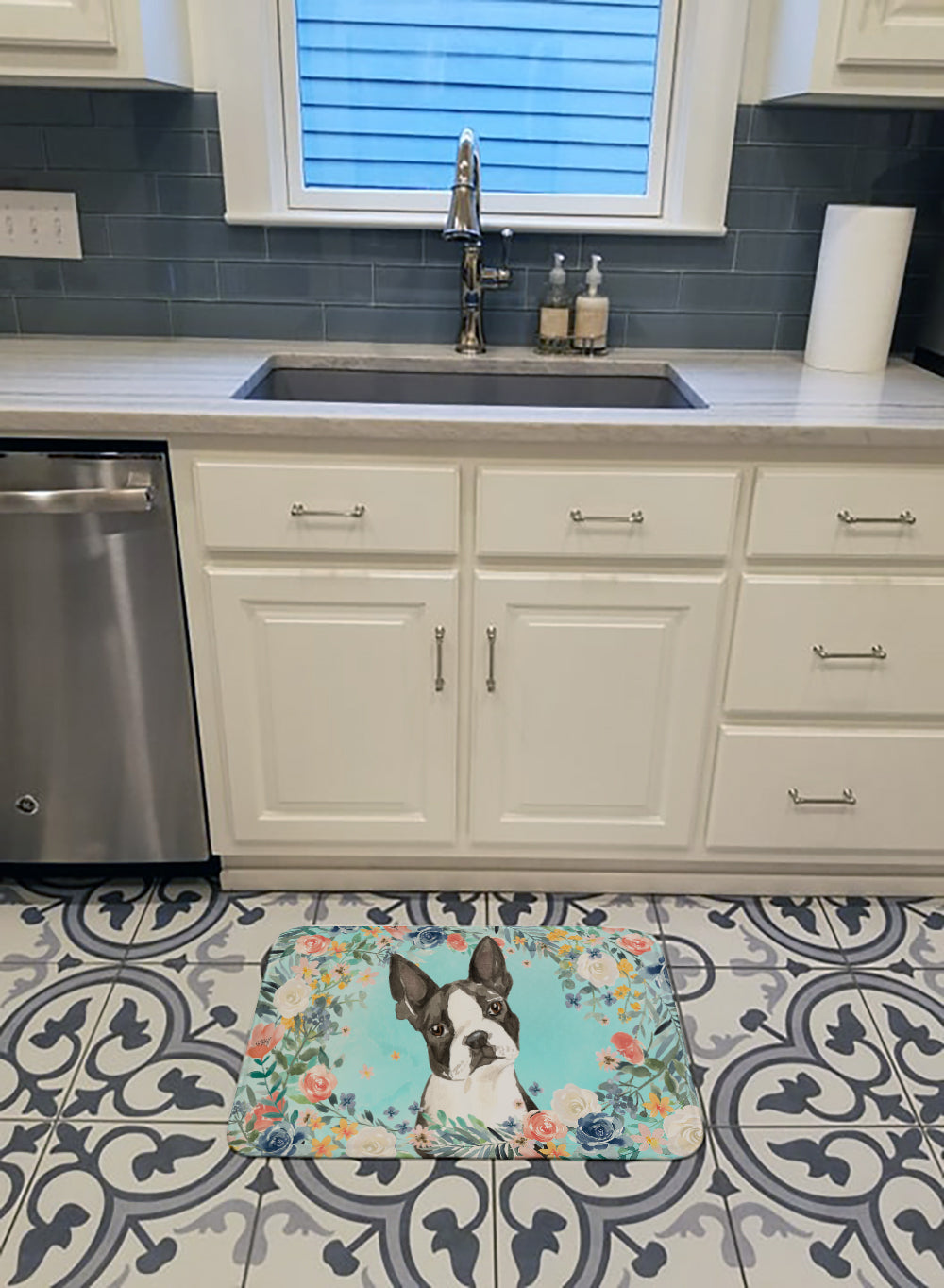 Boston Terrier Memory Foam Kitchen Mat Machine Washable Anti-Fatigue Cushion Comfort Bath or Kitchen Rug