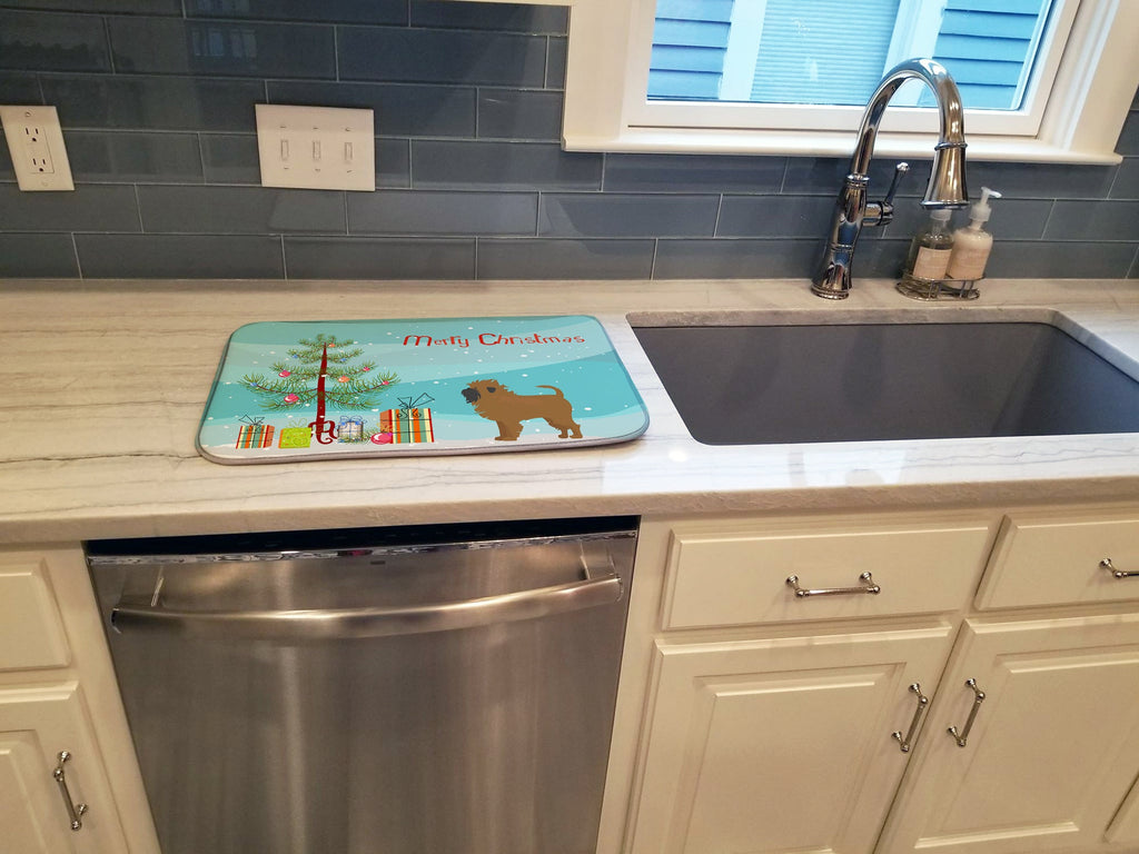 Tan Affenpinscher Christmas Tree Dish Drying Mat Absorbent Dish Drying Mat Pad for Kitchen Counter Dish Drainer Mat for Countertop, 14 x 21", Multicolor