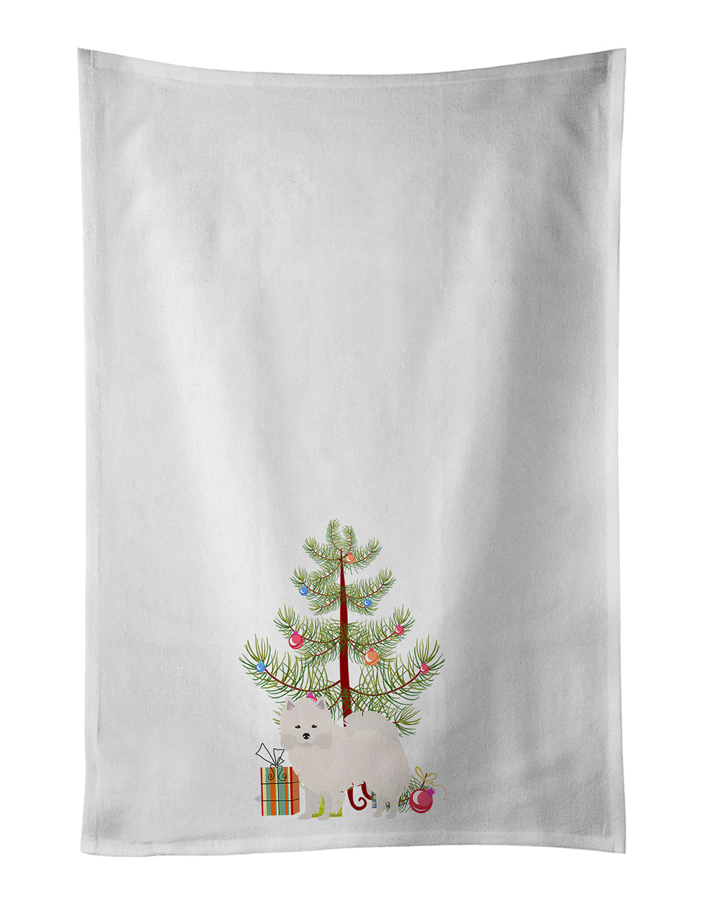 American Eskimo Christmas Tree Kitchen Towel Set of 2 White Dish Towels Decorative Bathroom Hand towel for Hand, Face, Hair, Yoga, Tea, Dishcloth, 19 X 28", White