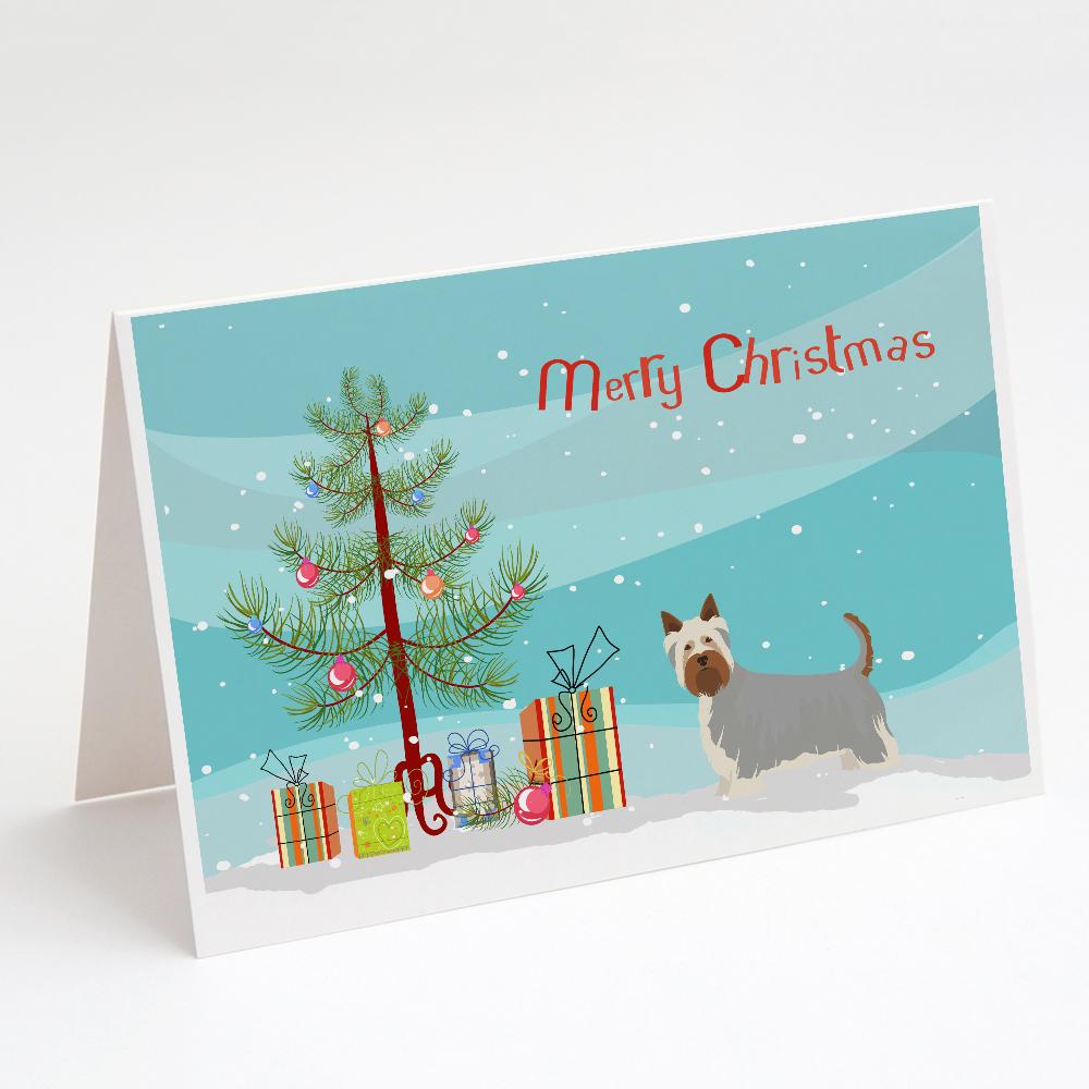 Australian Silky Terrier Christmas Tree Greeting Cards Pack of 8 Blank Cards with Envelopes Whimsical A7 Size 5x7