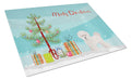 Bichon Frise Christmas Tree Cutting Board Tempered Glass Kitchen Cutting Surface, Heat Resistant Chopping, Non-Slip Feet, Food Prep & Serving
