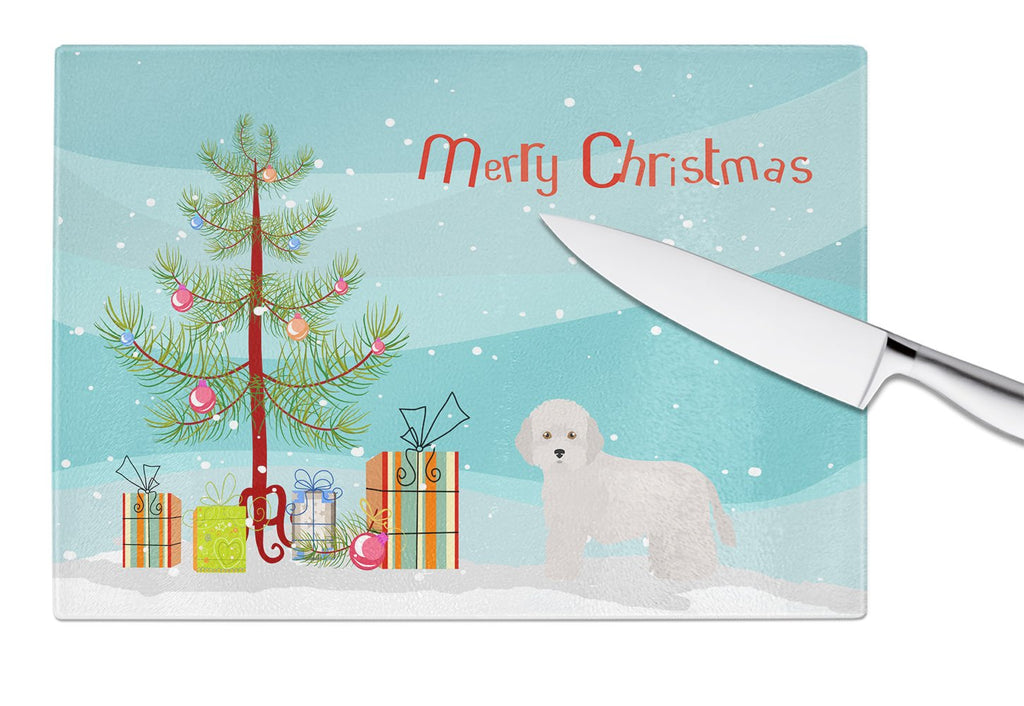 Cyprus Poodle Christmas Tree Cutting Board Tempered Glass Kitchen Cutting Surface, Heat Resistant Chopping, Non-Slip Feet, Food Prep & Serving