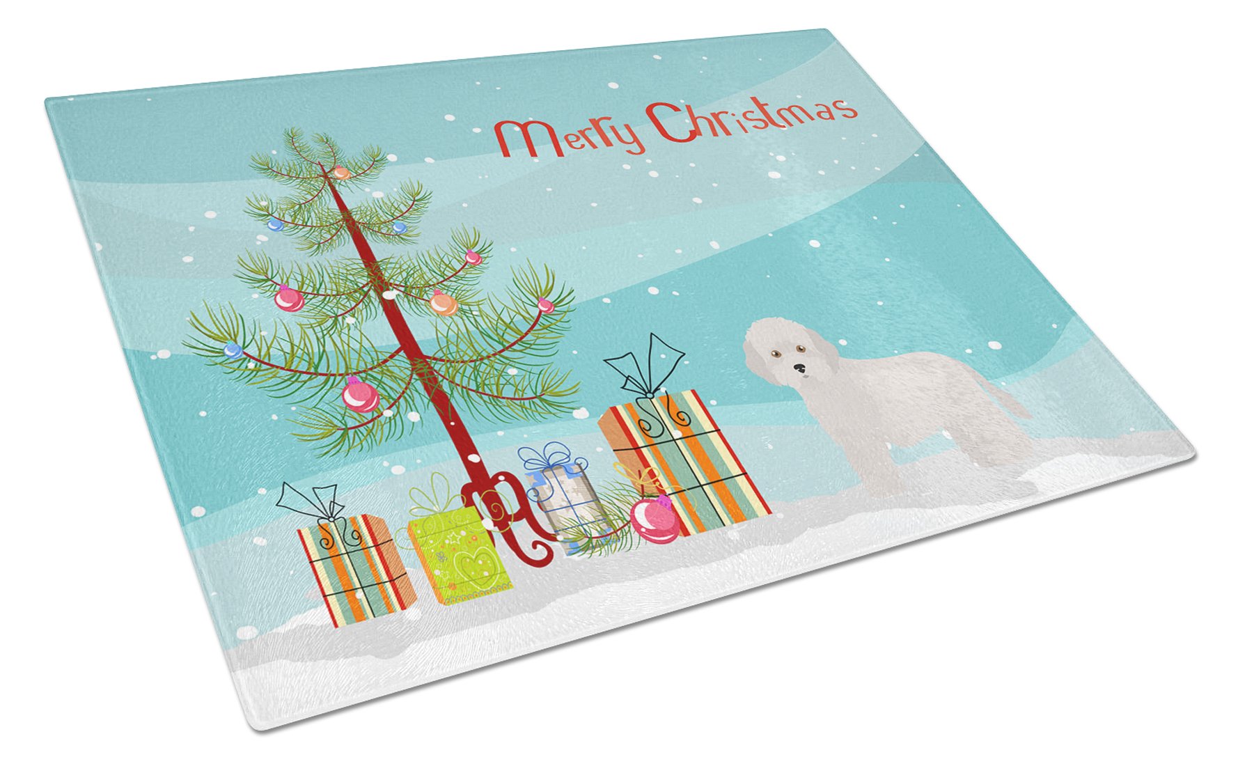 Cyprus Poodle Christmas Tree Cutting Board Tempered Glass Kitchen Cutting Surface, Heat Resistant Chopping, Non-Slip Feet, Food Prep & Serving