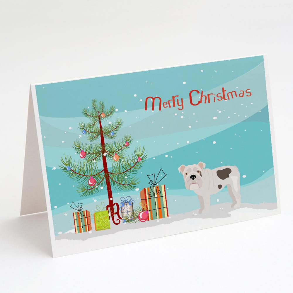 Bulldog, English Bulldog Christmas Tree Greeting Cards Pack of 8 Blank Cards with Envelopes Whimsical A7 Size 5x7