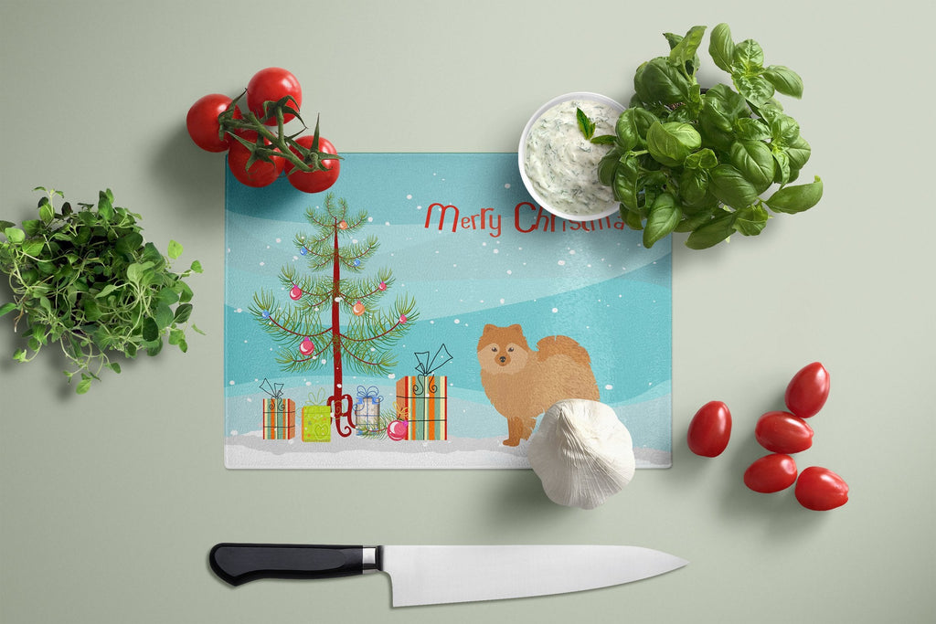 German Spitz Christmas Tree Cutting Board Tempered Glass Kitchen Cutting Surface, Heat Resistant Chopping, Non-Slip Feet, Food Prep & Serving