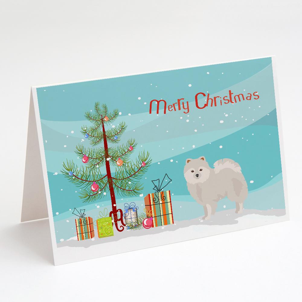 Japanese Spitz Christmas Tree Greeting Cards Pack of 8 Blank Cards with Envelopes Whimsical A7 Size 5x7