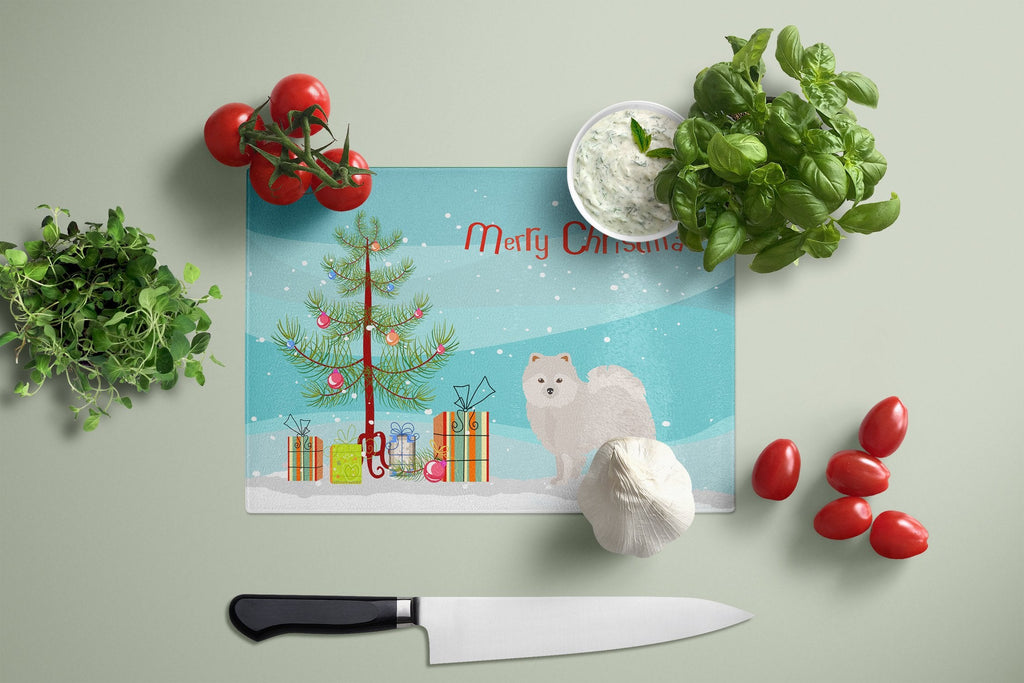 Japanese Spitz Christmas Tree Cutting Board Tempered Glass Kitchen Cutting Surface, Heat Resistant Chopping, Non-Slip Feet, Food Prep & Serving