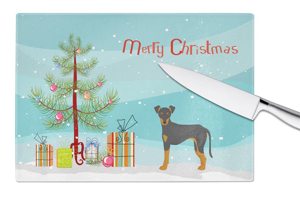 Manchester Terrier Christmas Tree Cutting Board Tempered Glass Kitchen Cutting Surface, Heat Resistant Chopping, Non-Slip Feet, Food Prep & Serving