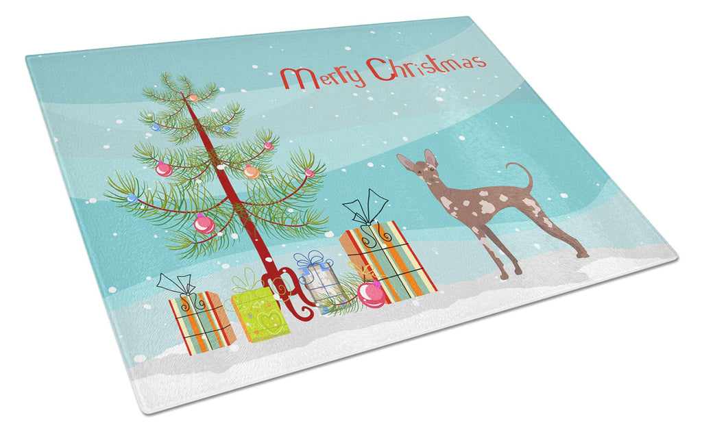 Mexican Hairless Dog Christmas Tree Cutting Board Tempered Glass Kitchen Cutting Surface, Heat Resistant Chopping, Non-Slip Feet, Food Prep & Serving