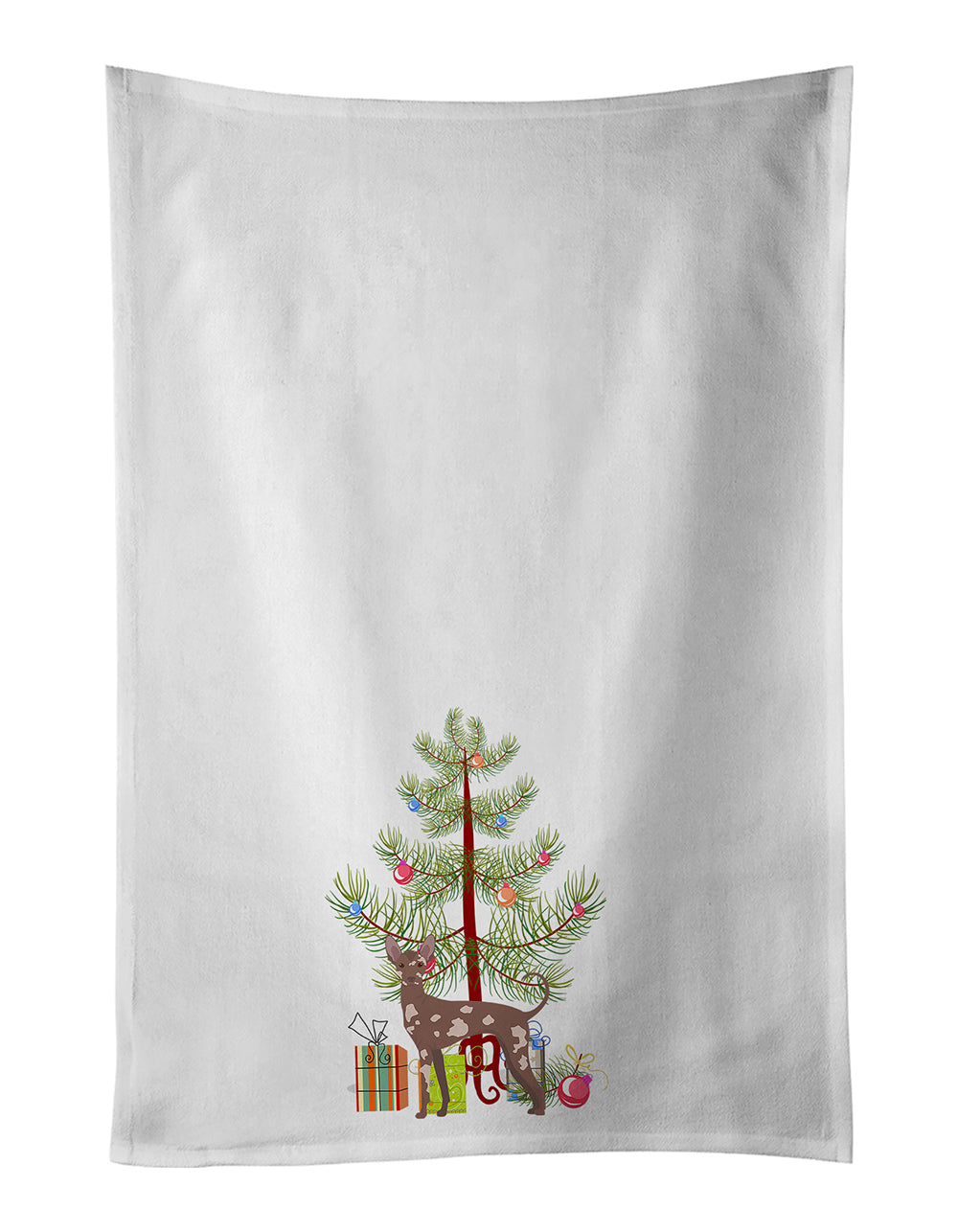 Mexican Hairless Dog Christmas Tree Kitchen Towel Set of 2 White Dish Towels Decorative Bathroom Hand towel for Hand, Face, Hair, Yoga, Tea, Dishcloth, 19 X 28", White