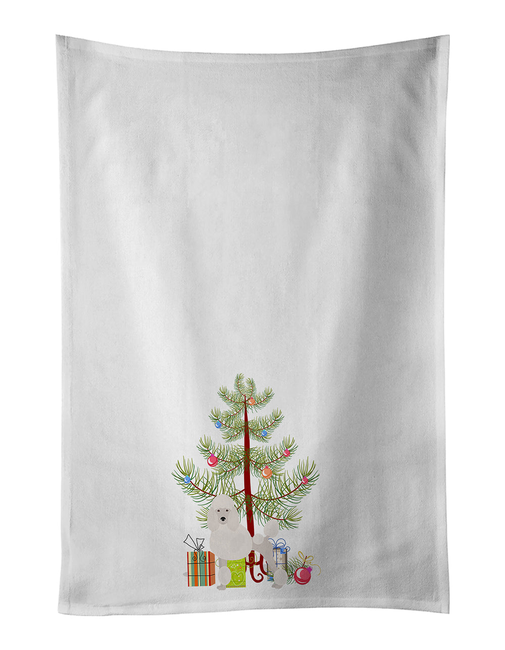 Miniature Poodle Christmas Tree Kitchen Towel Set of 2 White Dish Towels Decorative Bathroom Hand towel for Hand, Face, Hair, Yoga, Tea, Dishcloth, 19 X 28", White