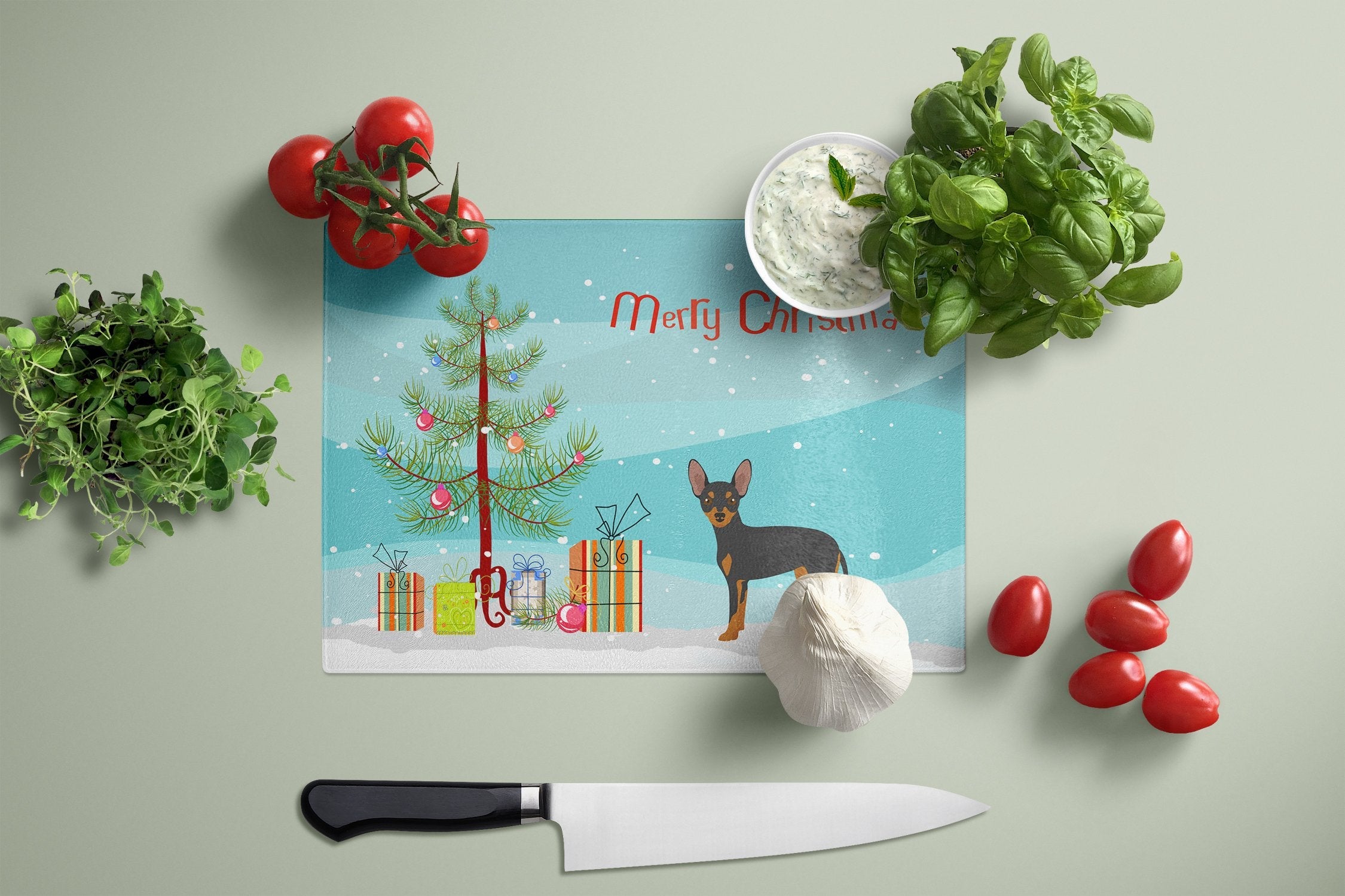 Prague Ratter Christmas Tree Cutting Board Tempered Glass Kitchen Cutting Surface, Heat Resistant Chopping, Non-Slip Feet, Food Prep & Serving