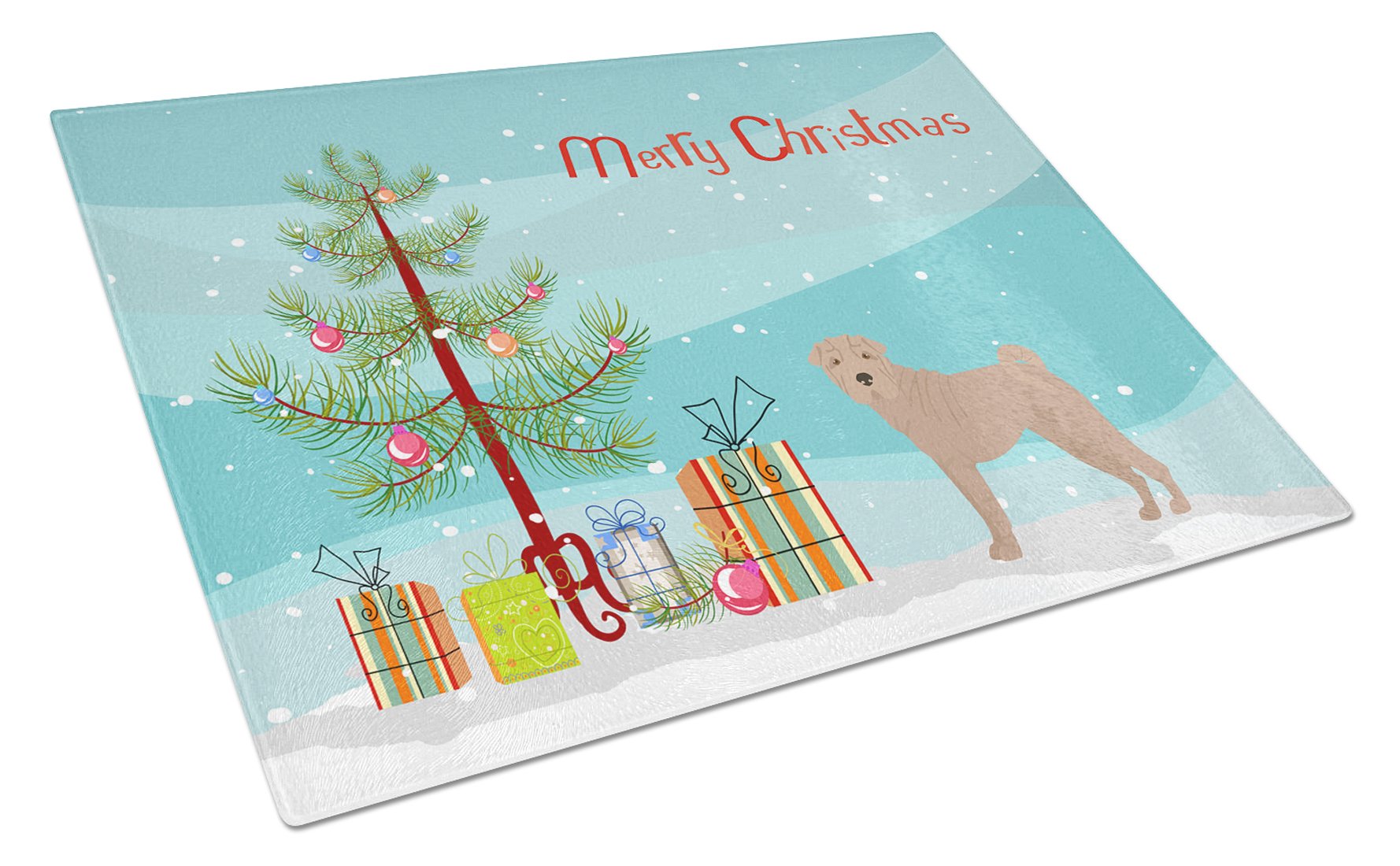 Shar Pei Christmas Tree Cutting Board Tempered Glass Kitchen Cutting Surface, Heat Resistant Chopping, Non-Slip Feet, Food Prep & Serving