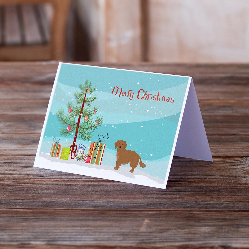 Small Greek Domestic Dog Kokoni Christmas Tree Greeting Cards Pack of 8 Blank Cards with Envelopes Whimsical A7 Size 5x7