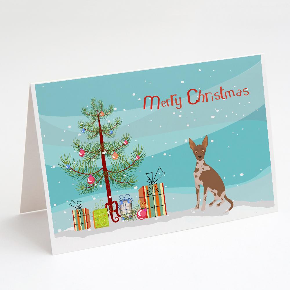 Tan Abyssinian or African Hairless Dog Christmas Tree Greeting Cards Pack of 8 Blank Cards with Envelopes Whimsical A7 Size 5x7